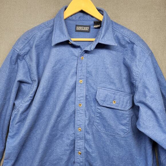 Lands End Chamois Flannel Shirt Mens XL Blue 100% Cotton Pocket Made in USA - Picture 9 of 14